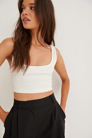 White Ribbed Crop Top