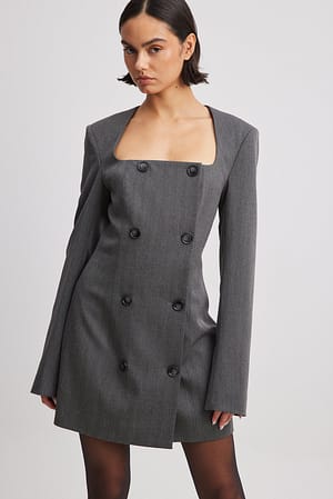 Grey Marked Shoulder Blazer Dress
