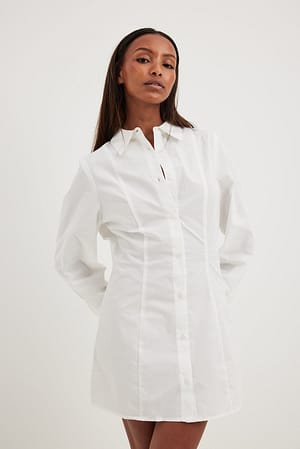 White Marked Waist Long Shirt