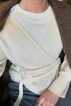 Off White Knitted Wrap Cardigan