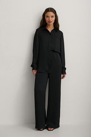 Black Recycled Structured Wide Leg Pants