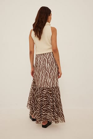 Black Zebra Maxi Frilled Chiffon Skirt