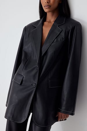 Black Oversized PU blazer met contraststiksel