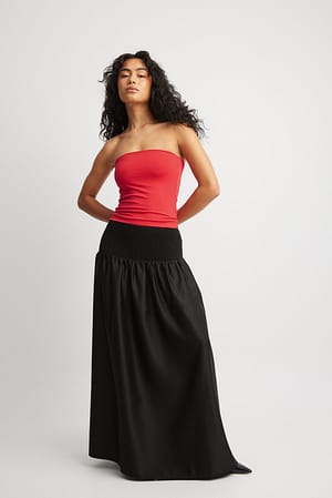 Black Satin Voluminous Maxi Skirt