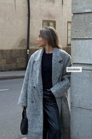 Light Grey Wool Blend Double Breasted Coat