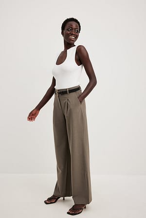 Melange High Rise Pleated Suit Pants  Outfit
