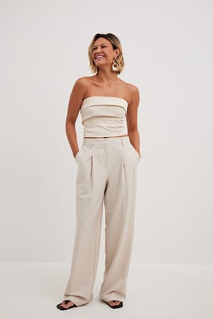 Offwhite Melange High Rise Pleated Suit Pants