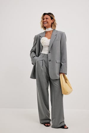 Melange High Rise Pleated Suit Pants  Outfit