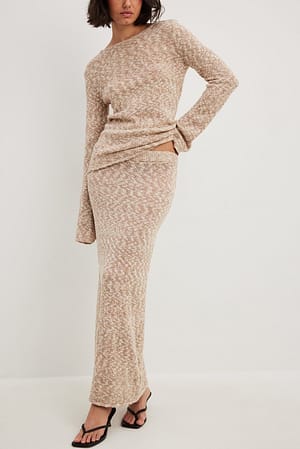 Beige Melange Knitted Maxi Skirt
