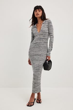 Grey Melange Knitted Midi Dress
