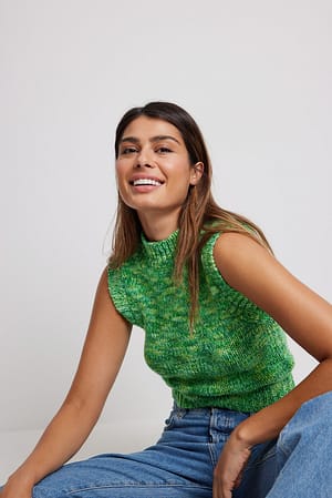 Green Mix Melange Knitted Vest