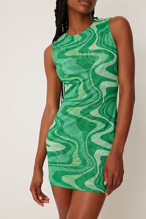 Green Print Bodycon kjole
