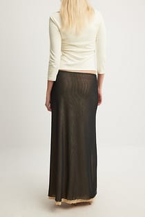 Mesh Multilayer Reversible Embossed Velvet Lining Skirt - 3613_KHAKI