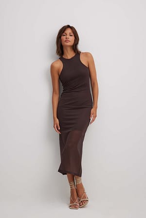 Dark Brown Mesh Midi Dress