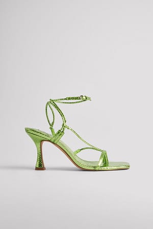 Light Green Metallic Strappy Heels