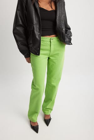 Green Mid Rise Straight Jeans