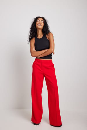Red Mid Rise Suit Pants