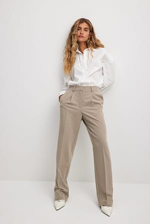 Taupe Mid Rise Suit Pants