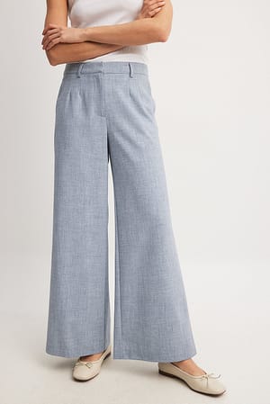 Dusty Blue Pantalon de tailleur en tissu mélangé à taille mi-haute