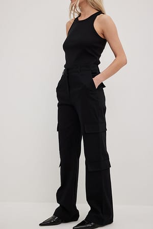 Black Calças cargo de cintura média e bolsos