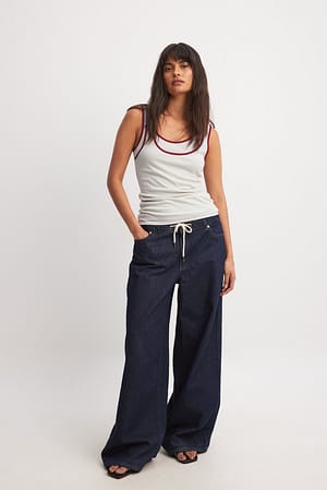 Dark Blue Jeans met trekkoord en halfhoge taille