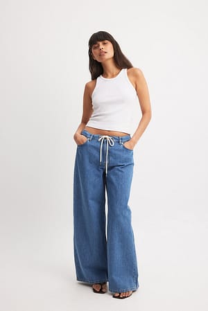 Light Blue Jeans com cordão de cintura média