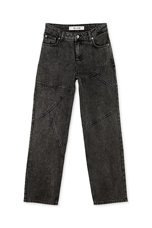 Grey Mid Waist Loose Jeans with Seam Details