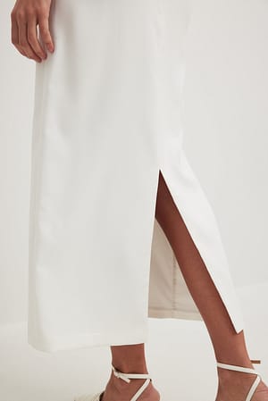 White Mid Waist Midi Skirt