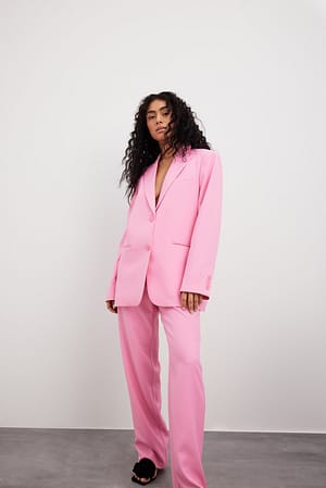 Pink Mid Waist Regular Suit Pants