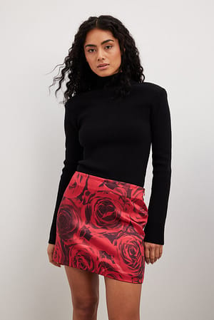 Rose Print Minifalda de satén