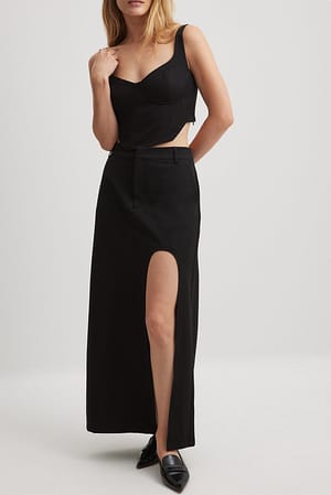 Black Mid Waist Slit Detail Skirt