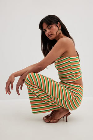 Green/Orange Nederdel med striber og mellemhøj talje