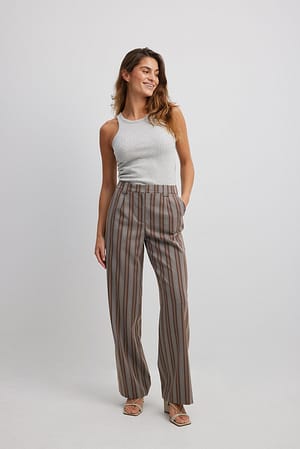 Striped Pantaloni eleganti a vita media a righe