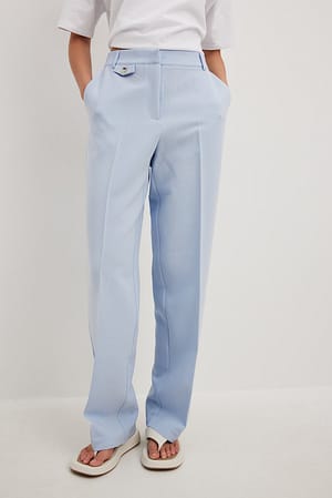 Blue Mid Waist Suit Pants