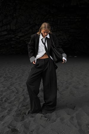 Black Mid Waist Suit Trousers