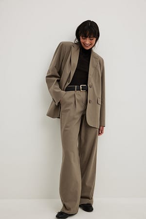 Taupe Mid Waist Suit Trousers