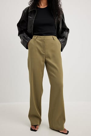 Vintage Khaki Mid Waist Tailored Suit Pants