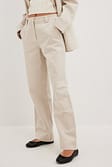 Beige Mid Waist Tailored Linen Suit Pants