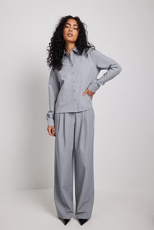 Grey Pantalón de traje plisado de cintura media