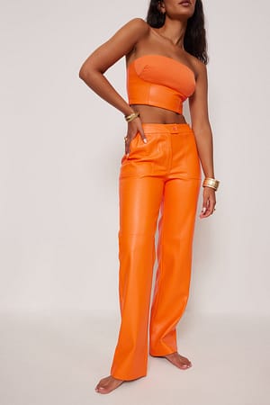 Orange Mid Waisted PU Trousers