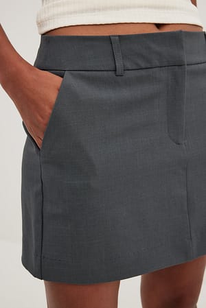 Mid Grey Mini Belt Loop Detail Skirt