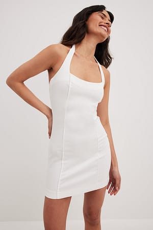 Offwhite Mini-jurk met halternek