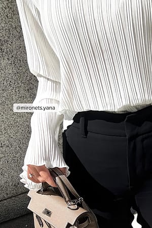 White Pleated Wide Sleeve Blouse