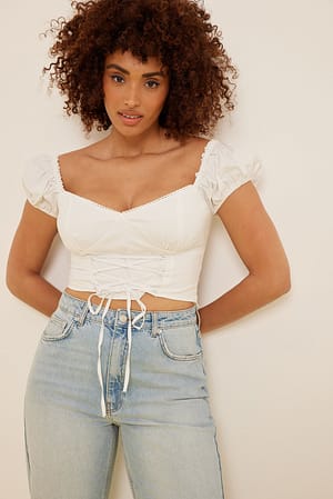 Lacing Detail Puffy Sleeve Top White | NA-KD