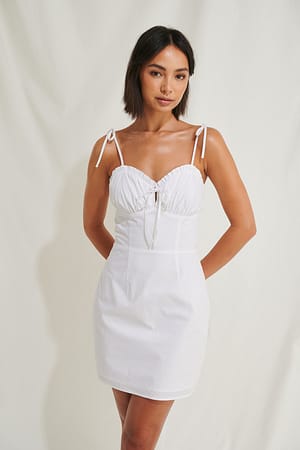 White Ruched Detail Mini Dress