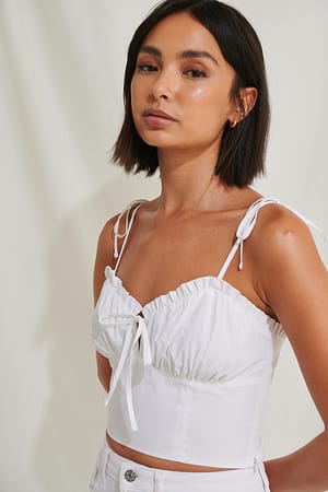 White Ruched Detail Top