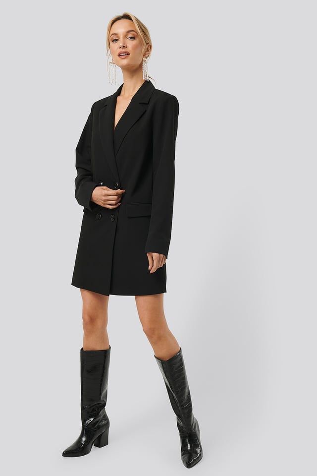 Double Breasted Blazer Dress Black
