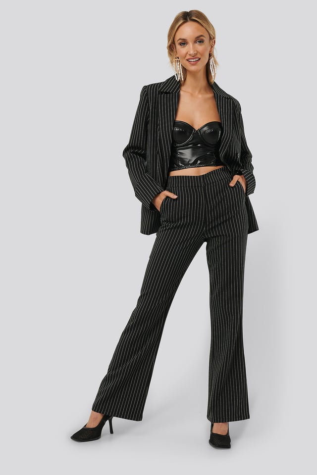 Pinstriped Flared Suit Pants Black/Stripe