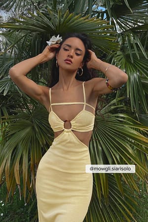 Light Yellow Knitted Cut Out Detailed Midi Dress