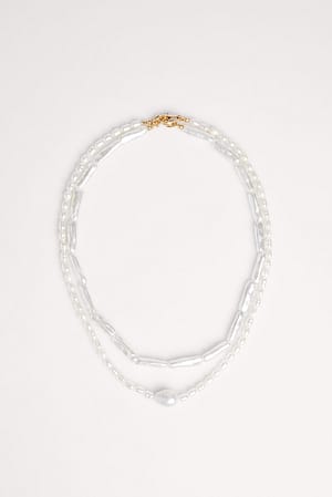White Collar de perlas de agua dulce multicapa